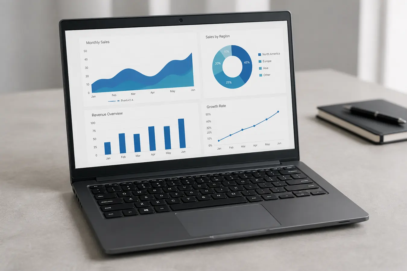 Laptop with accessories on a work surface