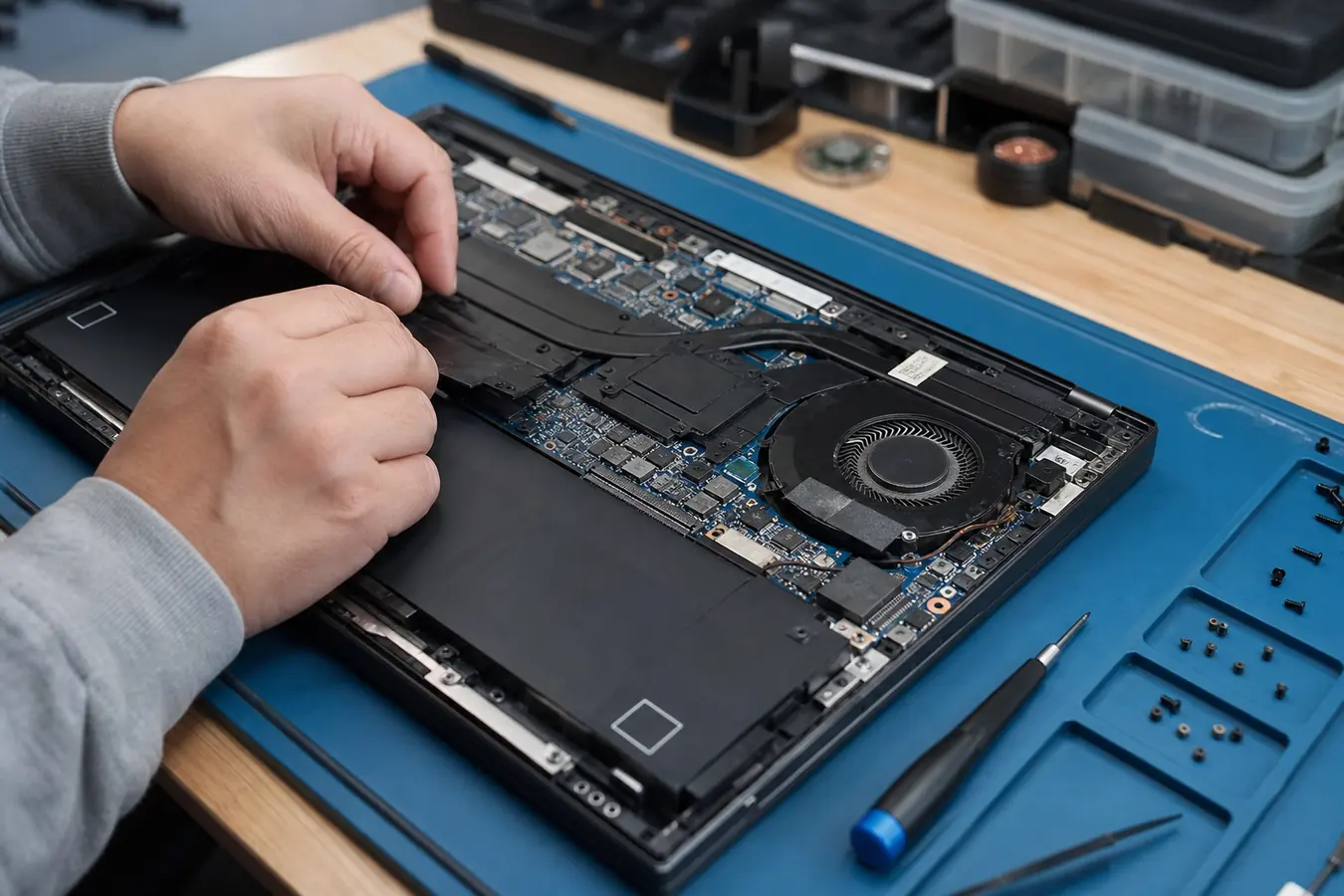 Laptop opened for hardware repair